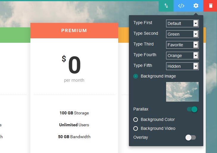 I can not set a background image on the pricing block in your Mobirise best free website maker.