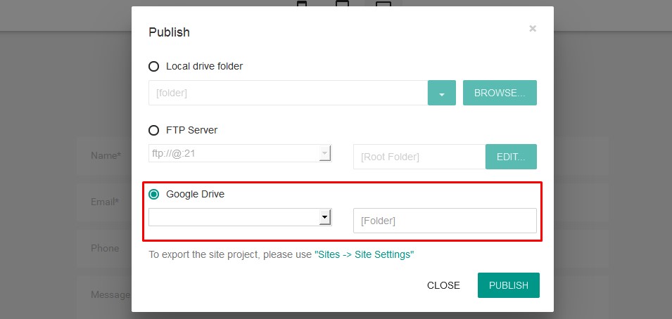 One of the most attractive features of Mobirise free website maker for students is the simple ability to host websites through google drive .
