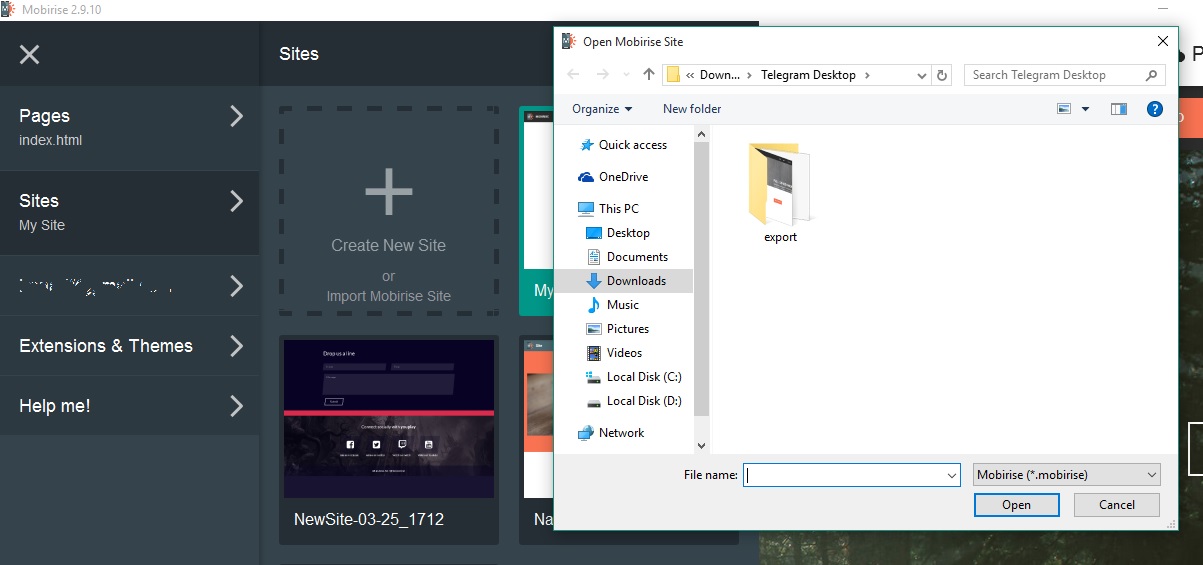 Hi guys, I got few sites made with previous Mobirise jquery website builder versions and now with the latest version of Mobirise these sites are not listed and if I click on "Import site" and then on "Import mobirise site NOT listed here" it doesn't give me any option to import it.