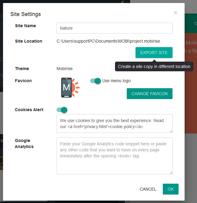 Hello, Can you please tell me how i can save a Mobirise offline web builder site in the format of .mobilise.