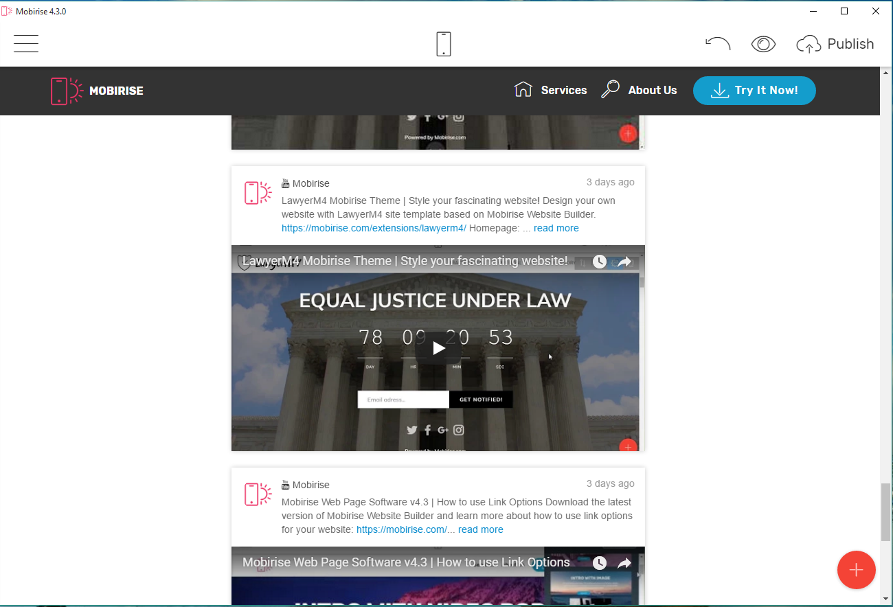 Adding blog to Mobirise freeware website builder software Forgive my inexperience in Mobirise but I have
published them both (freeware website builder software's project and Webby block) and can access the blog in a browser with the
URL which I have set as a Host address with a
pointer in IIS.