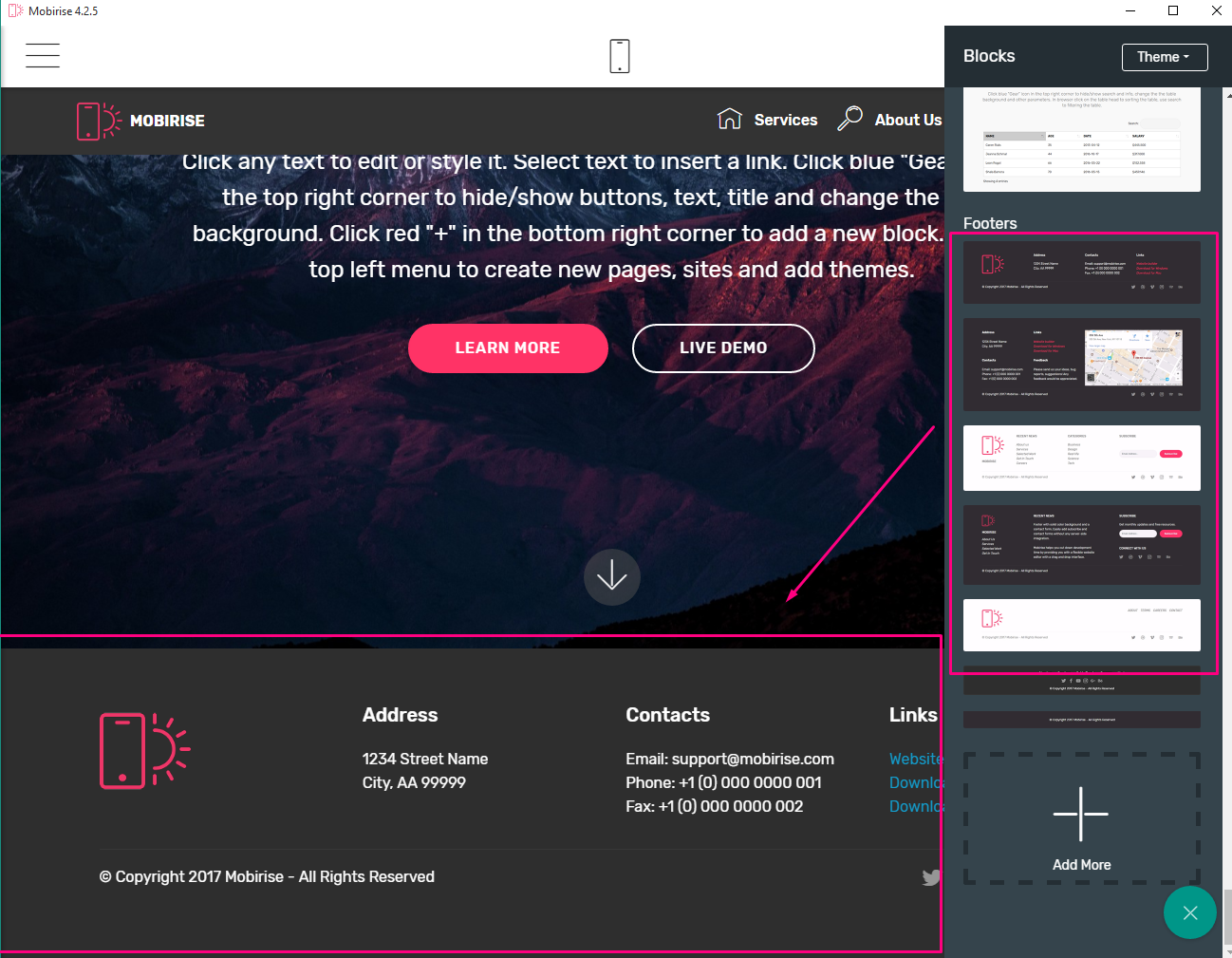 Hello, I try to build our website with Mobirise free offline website builder software 4 theme.